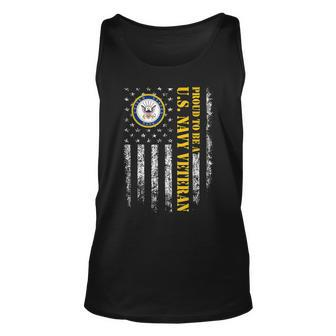 American Flag Proud To Be A Us Navy Military Veteran V2 Unisex Tank Top - Seseable