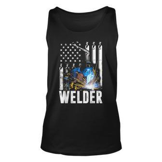 American Flag Welder Funny Patriotic Fathers Day Gift Unisex Tank Top - Seseable