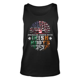 American Grown Irish Roots Tree Ireland Flag St Patricks Day Unisex Tank Top - Seseable