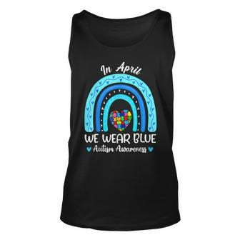 In April We Wear Blue Autism Awareness Month Puzzle Rainbow Tank Top | Mazezy