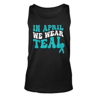 In April We Wear Teal Sexual Assault Awareness Retro Groovy Tank Top | Mazezy