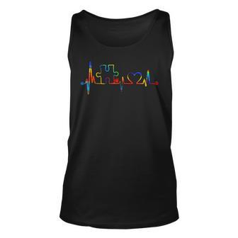 Autism Puzzle Heartbeat Heart Autism Awareness Colorful Mom Tank Top | Mazezy