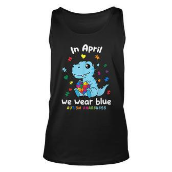 Baby Dino Autism April We Wear Blue Autism Awareness Month Unisex Tank Top - Seseable