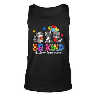 Be Kind Raccoon Puzzle Pieces Funny Autism Awareness Gifts Unisex Tank Top | Mazezy DE