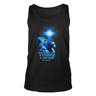 Be Still Christian Quote Bible Verse Lion Cross Religious Unisex Tank Top - Seseable
