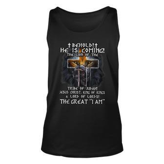 Behold He Is Coming The Lion Of The Tribe Of Judah Jesus Unisex Tank Top - Seseable