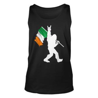 Bigfoot Rock And Roll On St Patricks Day With Irish Flag Unisex Tank Top | Seseable UK