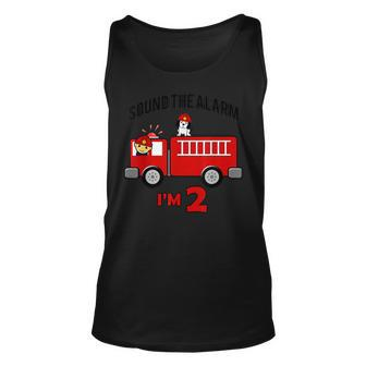 Birthday 2 Year Old Fire Fighter Truck | Firetruck Unisex Tank Top - Seseable
