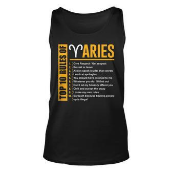 Birthday Gifts - Top 10 Rules Of Aries Zodiac Unisex Tank Top | Mazezy