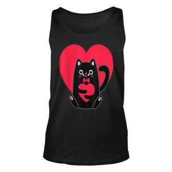 Black Cat Heart Valentines Day Cute Kitten Kitty-Love V Day Unisex Tank Top - Seseable