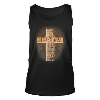 Blessed Dad Lion Christian Cross Fathers Day Papa Husband Unisex Tank Top - Seseable
