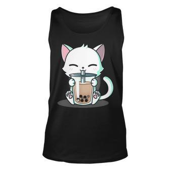 Boba Cat Kawaii Kitten Drinking Boba Cat Unisex Tank Top - Seseable