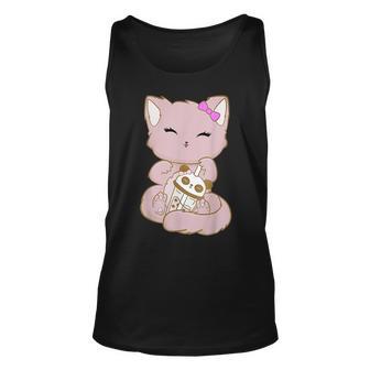 Boba Tea Cat Bubble Tea Cat Kawaii Anime Neko V2 Unisex Tank Top - Seseable