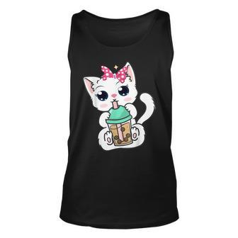 Boba Tea Cat Bubble Tea Cat Milk Tea Kawaii Anime Cat Unisex Tank Top - Seseable