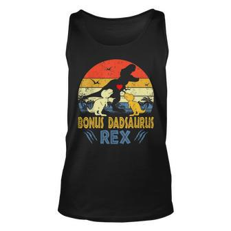 Bonus Dad Saurus T Rex Dinosaur Dad 2 Kids Family Matching Unisex Tank Top | Mazezy
