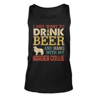 Border Collie Dad Drink Beer Hang With Dog Funny Men Vintage Unisex Tank Top - Seseable
