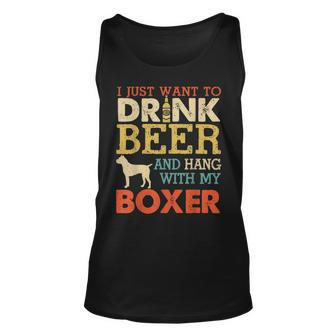 Boxer Dad Drink Beer Hang With Dog Funny Men Vintage Unisex Tank Top - Seseable