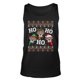 Boxer Dog Ho Ho Ho Merry Christmas Day Dad Mom Ugly Sweater Unisex Tank Top | Mazezy