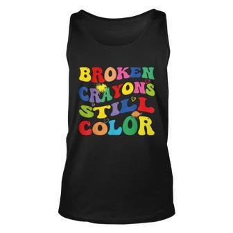 Broken Crayons Still Color Mental Health Awareness Groovy Unisex Tank Top | Mazezy