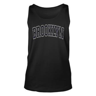 Brooklyn Varsity Style Navy Blue Text Unisex Tank Top - Seseable