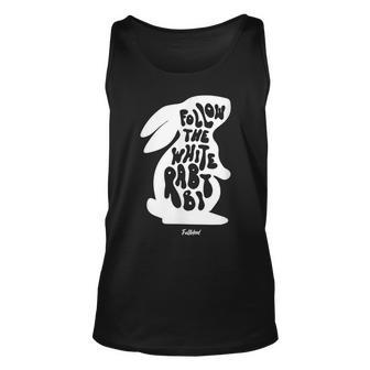 Bunny Illustration With Quote Follow The White Rabbit Unisex Tank Top | Mazezy