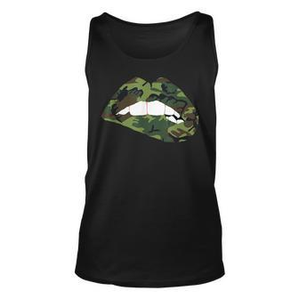 Camouflage Lips Mouth Military Kiss Me Biting Camo Kissing Unisex Tank Top - Seseable