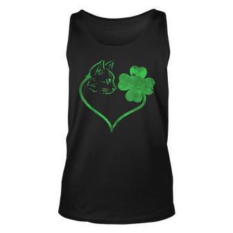 Cat Silhouette Shamrock St Patricks Day Kitten Lover Pet Unisex Tank Top - Seseable