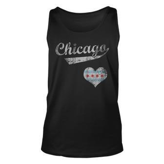 Chicago Flag Heart Love Vintage Distressed Unisex Tank Top - Seseable