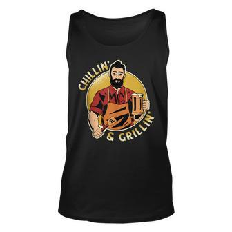 Chillin And Grillin Bbq Barbecue Fathers Day Memorial Day Unisex Tank Top - Thegiftio UK