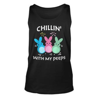 Chillin With My Peeps Colorful Bunny Rabbit Happy Easter Day Unisex Tank Top - Seseable