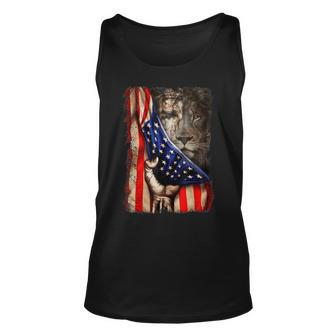 Christian Lion And American Flag Patriotic Patriot Unisex Tank Top - Seseable