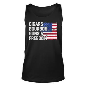Cigars Bourbon Guns And Freedom Lover American Usa Flag Unisex Tank Top - Seseable
