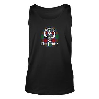 Clan Jardine Crest Badge And Tartan Unisex Tank Top - Seseable