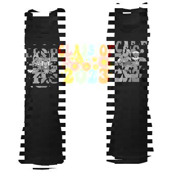 Class Of 2023 Senior 23 Grad Retro Groovy Hippie Face Flower Tank Top | Mazezy