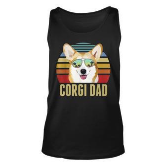 Corgi Dog Dad Vintage Retro Sunset Beach Vibe Fathers Day Unisex Tank Top - Seseable