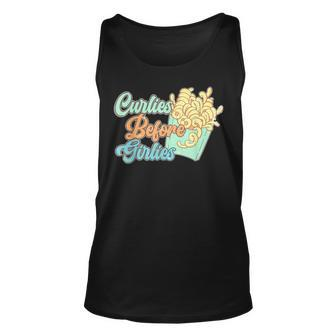 Curlies Before Girlies Funny Valentines Day French Fries Unisex Tank Top - Seseable