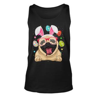 Cute Bunny Pug Dog Face Easter Eggs Easter Day Unisex Tank Top | Mazezy