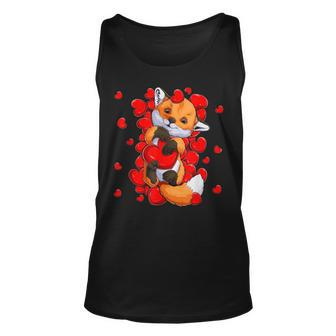 Cute Fox Sleeping On Red Heart Funny Valentines Day Unisex Tank Top - Seseable