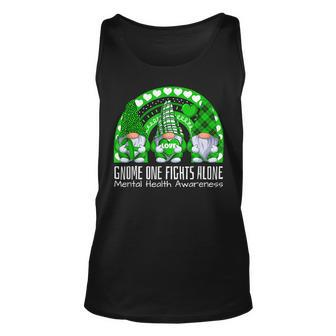 Cute Gnome One Fights Alone Green Ribbon Mental Health Unisex Tank Top | Mazezy