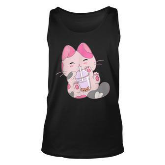 Cute Kawaii Cat Boba Bubble Milk Tea Anime Neko Kitten Unisex Tank Top - Seseable