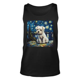 Cute Maltese Puppy Dog In A Starry Sky Night Painting Unisex Tank Top - Thegiftio UK