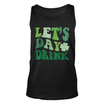 Cute St Patricks Day Groovy Lets Day Drink Green Shamrock Unisex Tank Top | Mazezy
