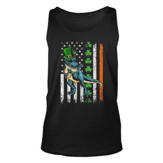 Dabbing T Rex Dinosaur Leprechaun Hat Usa Flag Patricks Day Unisex Tank Top - Seseable