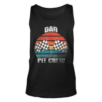 Dad Pit Crew Race Car Chekered Flag Vintage Racing Party Unisex Tank Top - Seseable