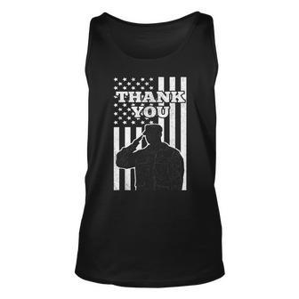 Distressed Us Veterans Day Thank You Soldier Salute Us Flag Unisex Tank Top - Seseable