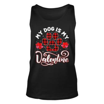 Dog Lover My Dog Is My Valentine Cute Paw Print Red Plaid Unisex Tank Top - Seseable
