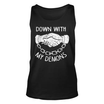 Down With My Demons Deal Handshake Aesthetic Goth Unisex Tank Top | Mazezy