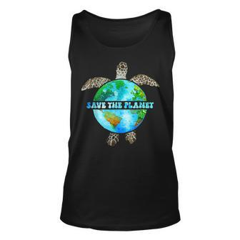 Earth Day Save The Planet Environment Turtle Recycle Ocean Unisex Tank Top | Mazezy