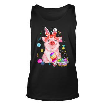 Easter Bunny Spring Pig Bow Egg Hunting Basket Colorful Unisex Tank Top | Mazezy