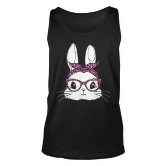 Easter Day Cute Bunny Rabbit Face With Leopard Pink Glasses Unisex Tank Top - Seseable